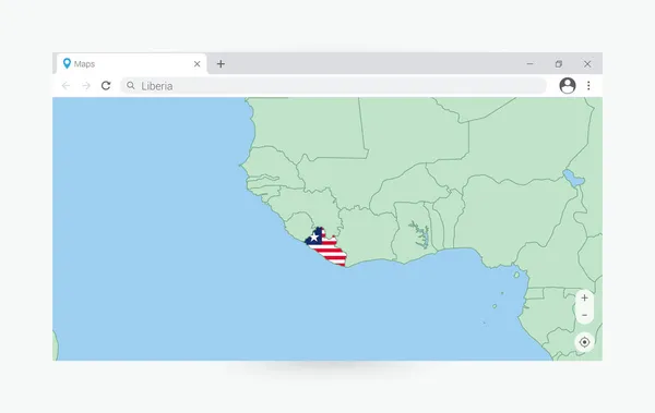 Finestra Del Browser Con Mappa Liberia Cerca Liberia Internet — Vettoriale Stock