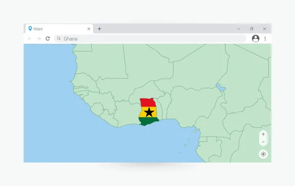 带有加纳地图的浏览器窗口 在互联网上搜索加纳 — 图库矢量图片