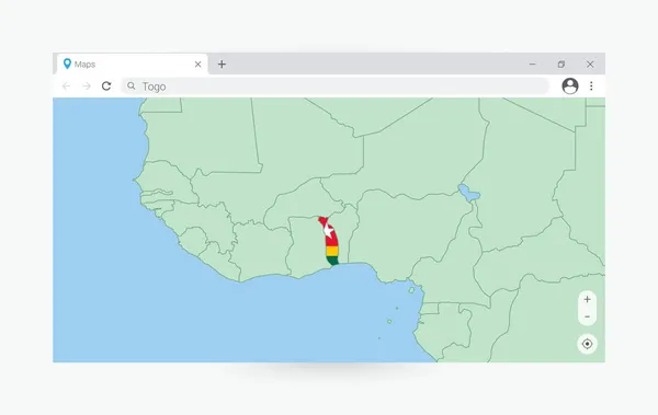 Janela Navegador Com Mapa Togo Procurando Togo Internet — Vetor de Stock