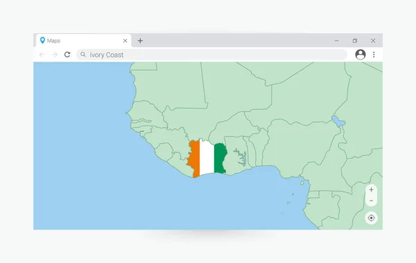Böngésző Ablak Térképpel Elefántcsontpart Keresés Elefántcsontpart Interneten — Stock Vector