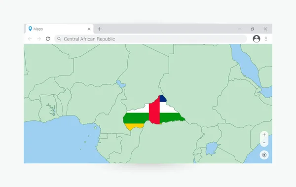 Окно Браузера Картой Центральноафриканской Республики Поиск Центральноафриканской Республики Интернете — стоковый вектор