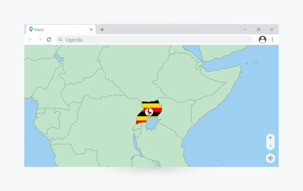 带有乌干达地图的浏览器窗口 在互联网上搜索乌干达 — 图库矢量图片