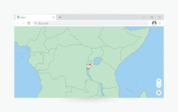 Janela Navegador Com Mapa Burundi Procurando Burundi Internet —  Vetores de Stock