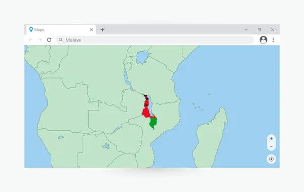 Böngésző Ablak Térkép Malawi Keresés Malawi Interneten — Stock Vector
