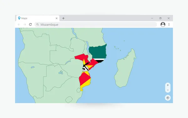 Ventana Del Navegador Con Mapa Mozambique Buscando Mozambique Internet — Archivo Imágenes Vectoriales