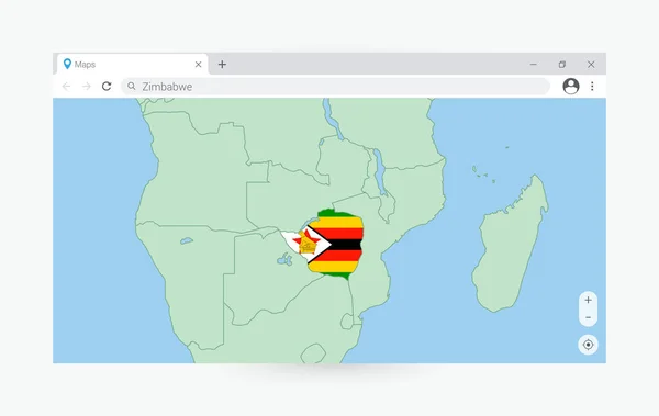 Janela Navegador Com Mapa Zimbábue Procurando Zimbábue Internet —  Vetores de Stock