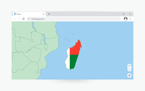 Janela Navegador Com Mapa Madagascar Procurando Madagascar Internet —  Vetores de Stock