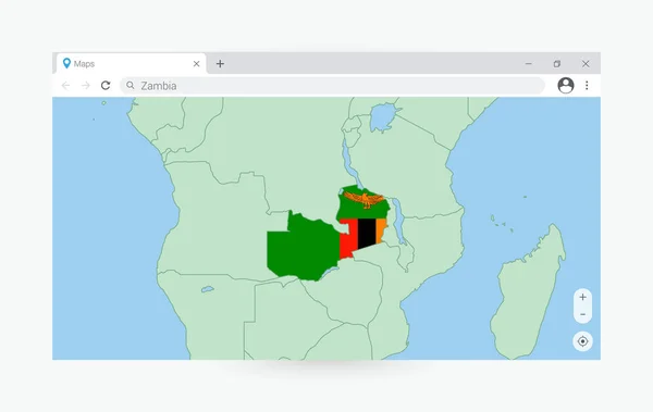 带有赞比亚地图的浏览器窗口 在互联网上搜索赞比亚 — 图库矢量图片