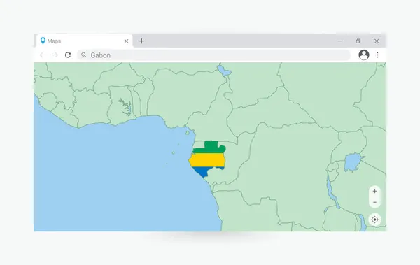 带有加蓬地图的浏览器窗口 在互联网上搜索加蓬 — 图库矢量图片