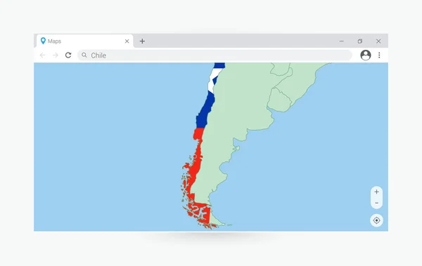 Janela Navegador Com Mapa Chile Procurando Chile Internet — Vetor de Stock