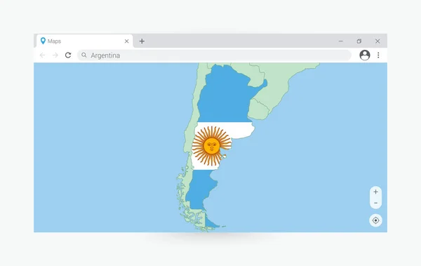 Okno Prohlížeče Mapou Argentiny Vyhledávání Argentina Internetu — Stockový vektor