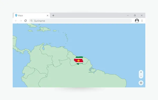 Webbläsarfönster Med Karta Över Surinam Sökning Surinam Internet — Stock vektor