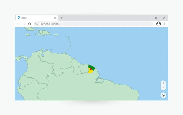 Okno Prohlížeče Mapou Francouzské Guyany Vyhledávání Francouzská Guyana Internetu — Stockový vektor