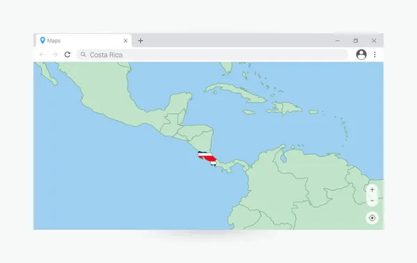 Browser Venster Met Kaart Van Costa Rica Zoeken Costa Rica — Stockvector