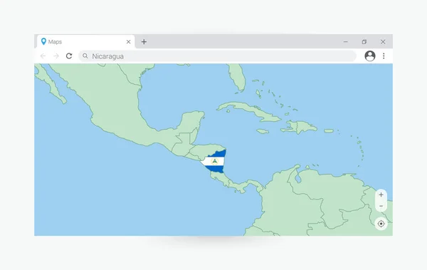 Finestra Del Browser Con Mappa Nicaragua Cerca Nicaragua Internet — Vettoriale Stock