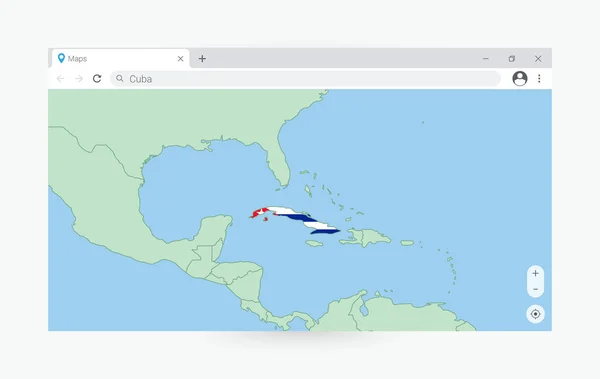 Browser Fönster Med Karta Över Kuba Söker Kuba Internet — Stock vektor