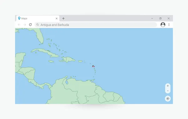Webbläsarfönster Med Karta Över Antigua Och Barbuda Söka Antigua Och — Stock vektor