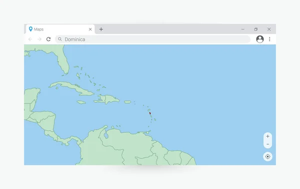 Webbläsare Fönster Med Karta Över Dominica Söka Dominica Internet — Stock vektor