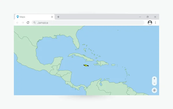 Ventana Del Navegador Con Mapa Jamaica Buscando Jamaica Internet — Vector de stock