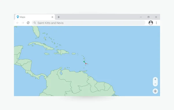 Browser Fönster Med Karta Över Saint Kitts Och Nevis Söker — Stock vektor