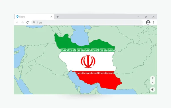 Вікно Браузера Картою Ірану Пошук Ірану Інтернеті — стоковий вектор
