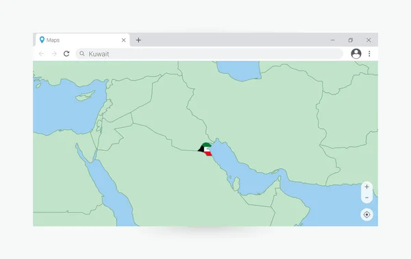 带有科威特地图的浏览器窗口 在互联网上搜索科威特 — 图库矢量图片