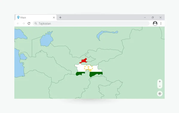 Janela Navegador Com Mapa Tajiquistão Procurando Tajiquistão Internet —  Vetores de Stock
