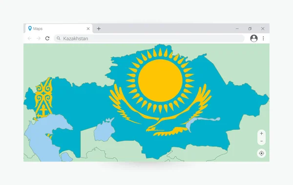カザフスタンの地図でブラウザの窓 インターネットでカザフスタンを検索 — ストックベクタ