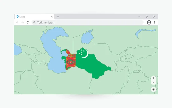 Browser Venster Met Kaart Van Turkmenistan Zoeken Turkmenistan Internet — Stockvector