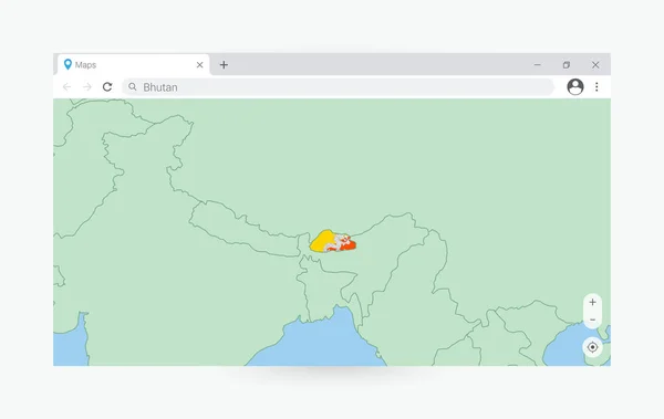 Окно Браузера Картой Бутана Поиск Бутану Интернете — стоковый вектор
