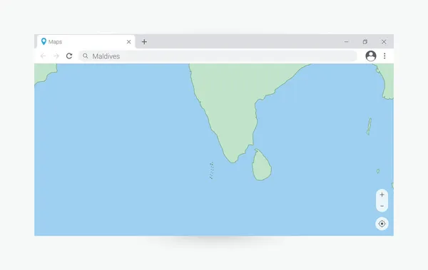 Browser Venster Met Kaart Van Malediven Zoeken Malediven Internet — Stockvector