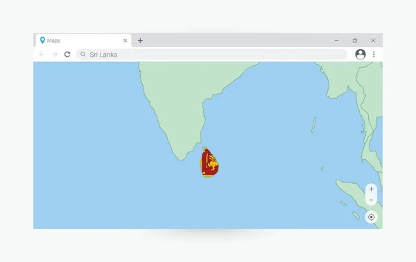 Browser Venster Met Kaart Van Sri Lanka Zoeken Sri Lanka — Stockvector