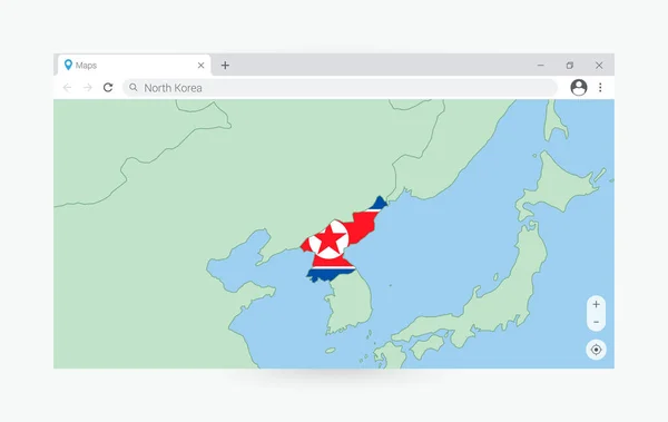 北朝鮮の地図でブラウザウィンドウ インターネットで北朝鮮を検索 — ストックベクタ