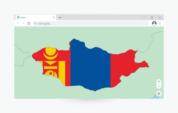 带有蒙古地图的浏览器窗口 在互联网上搜索蒙古 — 图库矢量图片