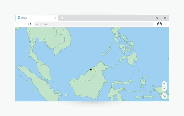 Browser Venster Met Kaart Van Brunei Zoeken Brunei Internet — Stockvector