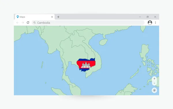Ventana Del Navegador Con Mapa Camboya Buscando Camboya Internet — Vector de stock