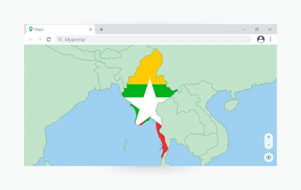 Ventana Del Navegador Con Mapa Myanmar Buscando Myanmar Internet — Archivo Imágenes Vectoriales