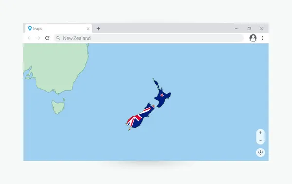 Παράθυρο Περιήγησης Χάρτη Της Νέας Ζηλανδίας Αναζήτηση Της Νέας Ζηλανδίας — Διανυσματικό Αρχείο