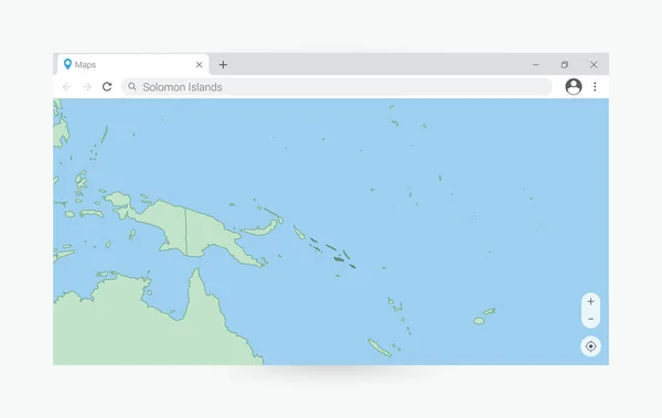 带有所罗门群岛地图的浏览器窗口 在因特网上搜索所罗门群岛 — 图库矢量图片