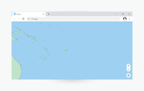 Okno Prohlížeče Mapou Tonga Hledání Tonga Internetu — Stockový vektor