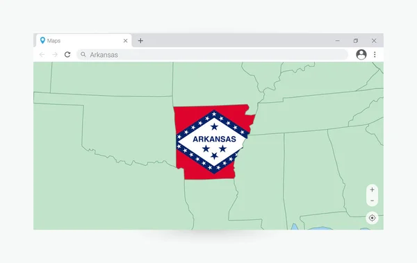 Finestra Del Browser Con Mappa Arkansas Cerca Arkansas Internet — Vettoriale Stock