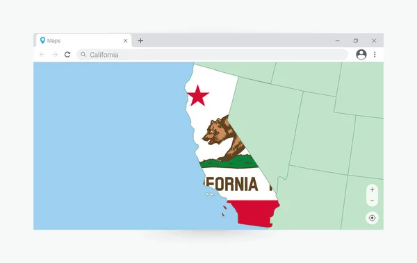 Browserfenster Mit Karte Von Kalifornien Suche Nach Kalifornien Internet — Stockvektor