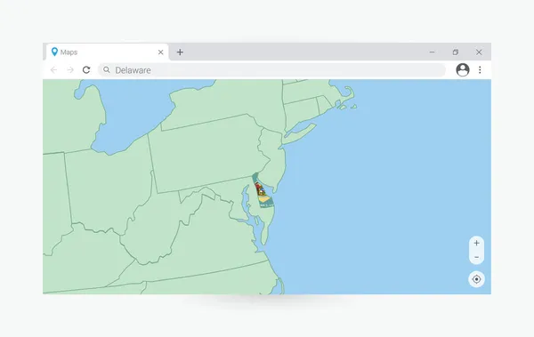 Okno Przeglądarki Mapą Delaware Wyszukiwanie Delaware Internecie — Wektor stockowy