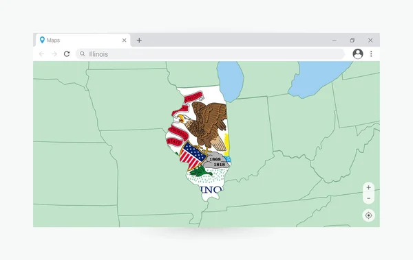Ventana Del Navegador Con Mapa Illinois Buscando Illinois Internet — Vector de stock