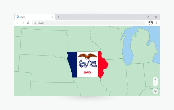Browser Venster Met Kaart Van Iowa Zoeken Iowa Internet — Stockvector