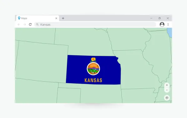 Okno Przeglądarki Mapą Kansas Wyszukiwanie Kansas Internecie — Wektor stockowy