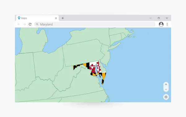 メリーランド州地図でブラウザウィンドウ インターネットでメリーランド州を検索 — ストックベクタ