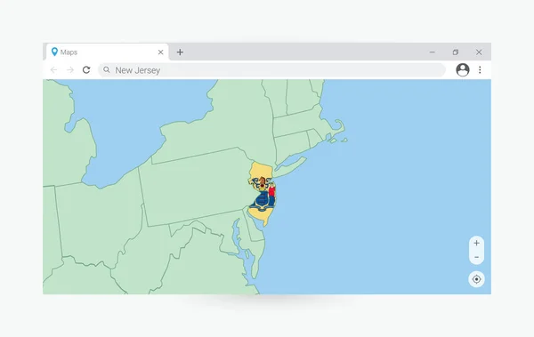 Ventana Del Navegador Con Mapa Nueva Jersey Buscando Nueva Jersey — Vector de stock