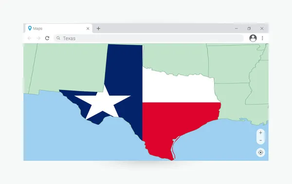 Ventana Del Navegador Con Mapa Texas Buscando Texas Internet — Vector de stock