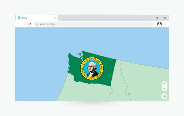 ワシントンの地図でブラウザのウィンドウ インターネットでワシントンを検索 — ストックベクタ